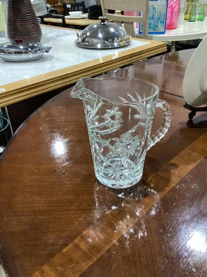 Floral Etched Glass Pitcher