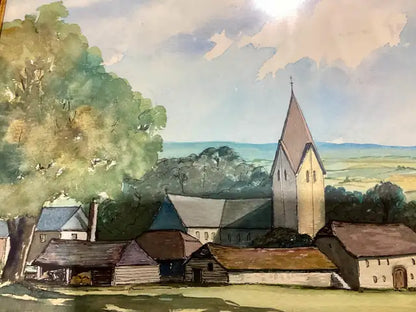 Water Color Painting Rural Landscape