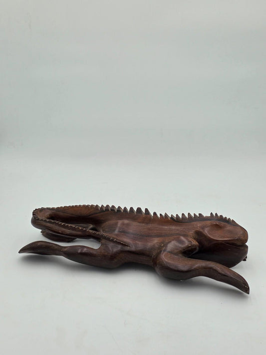 Vintage hand-carved wooden iguana decorative figurine, unique home Decor
