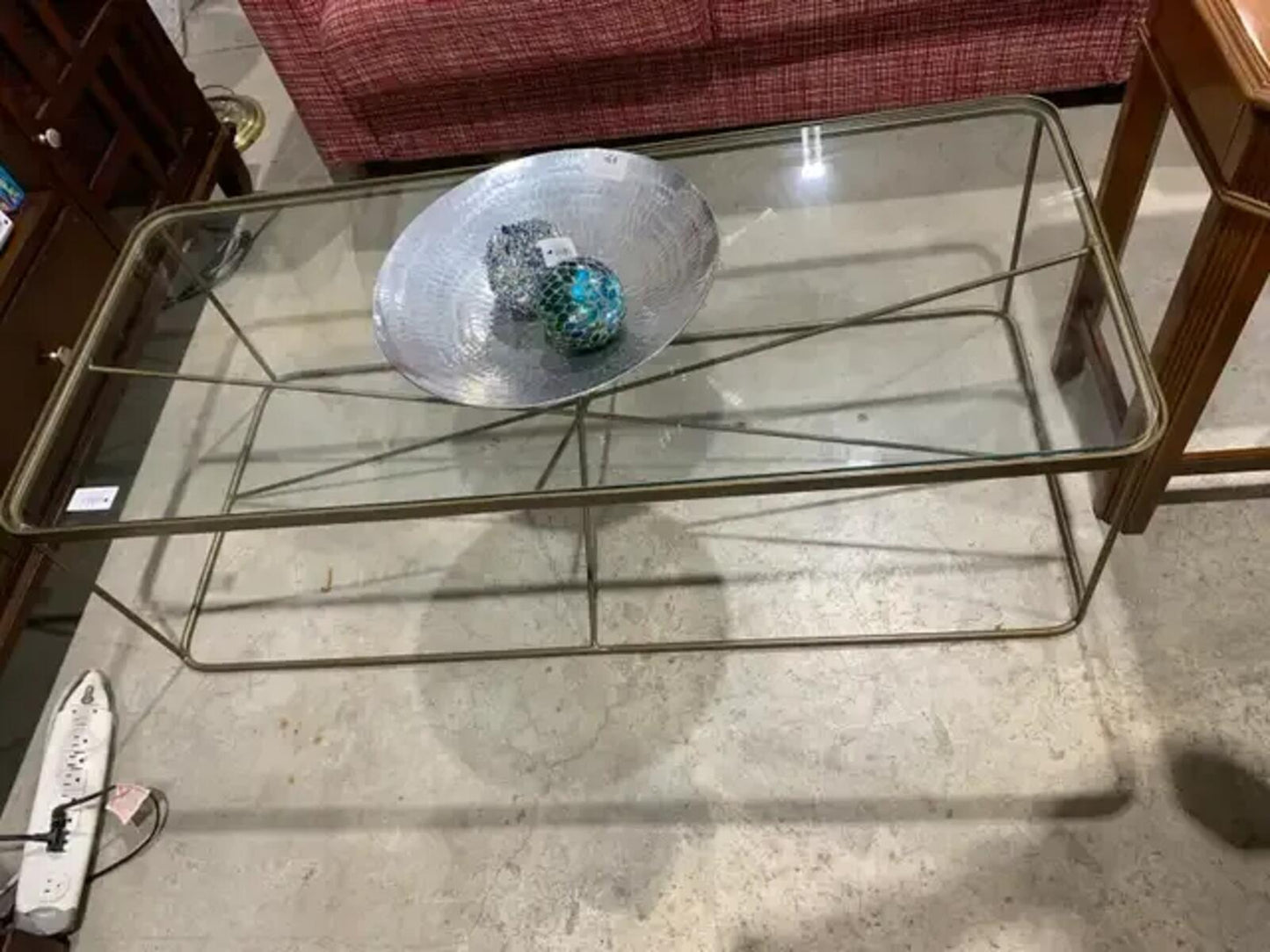 Glass Coffee Table with Indistrial Gold Bar Styled Trim