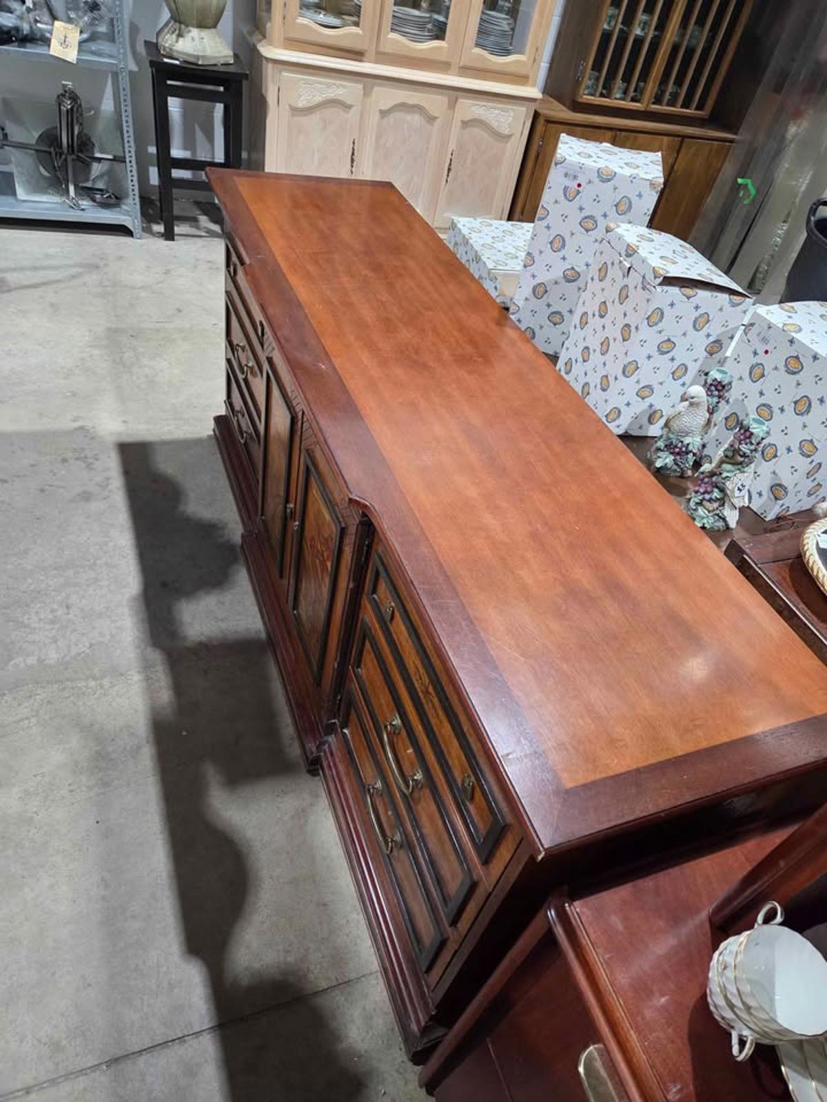 Unique Wooden 9-Drawer Asian Motif Dresser