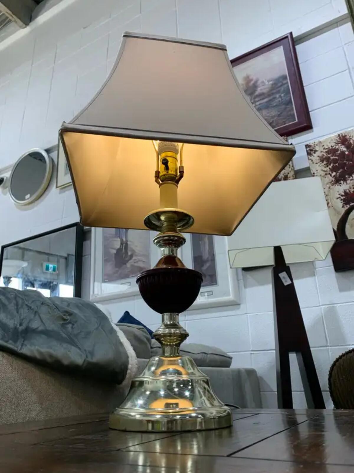 Vintage Gold and Maroon Table Lamp
