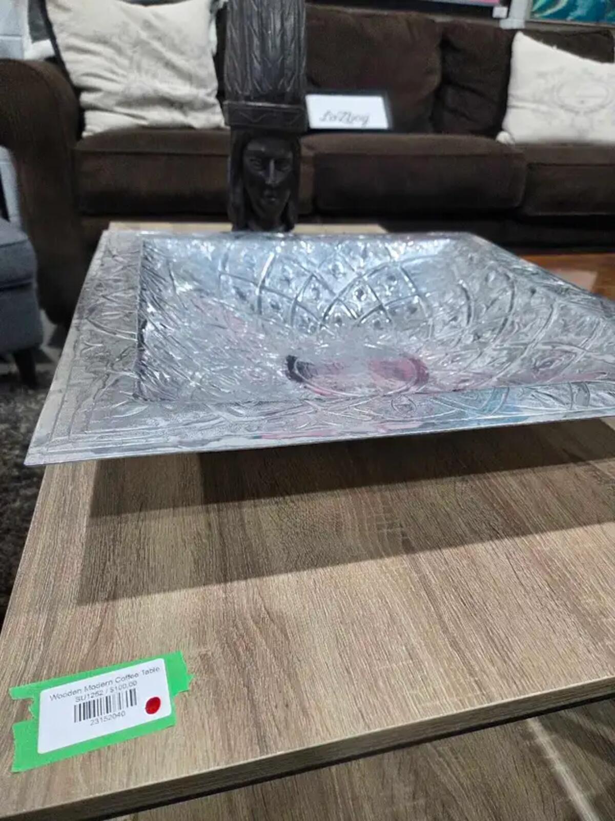 mid-century hand-wrought or hammered aluminum square bowl
