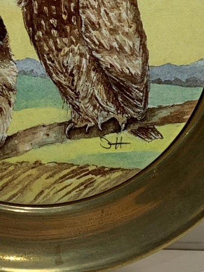 2 owls on porcelain plate limited edition.