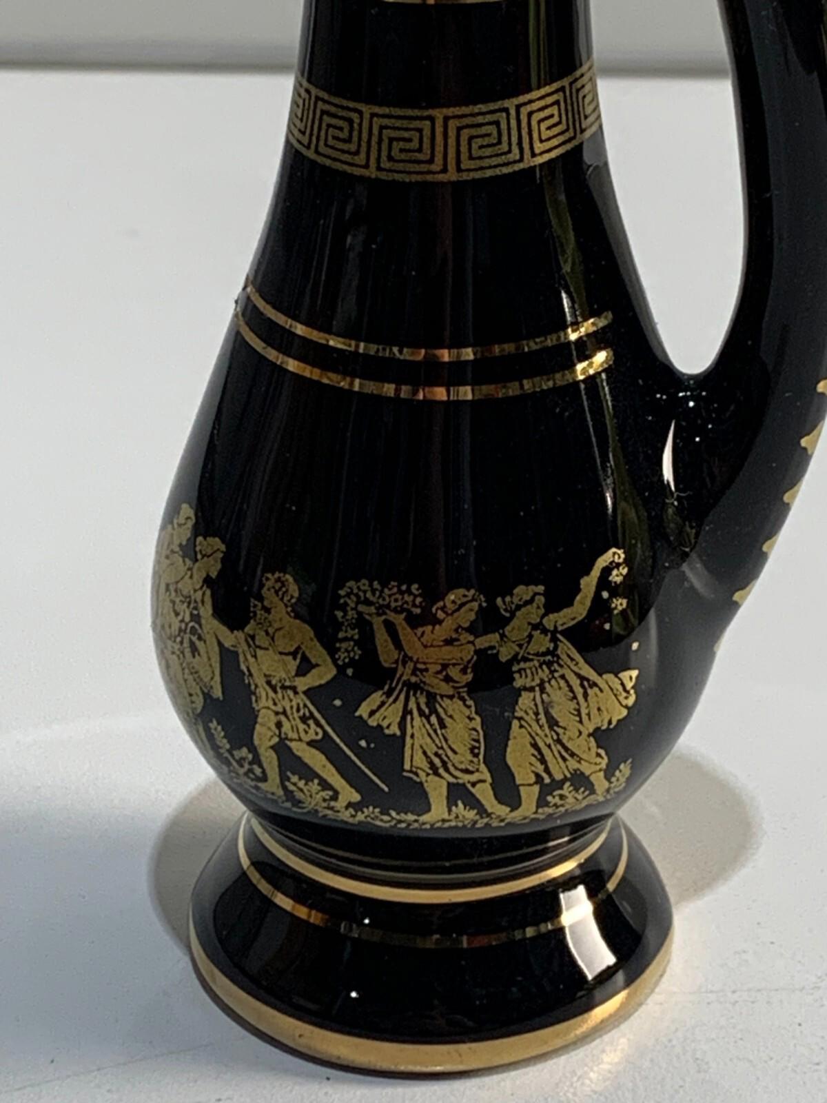 Beautiful Vintage hand made Gold Accented Greek Vase, 24K Gold