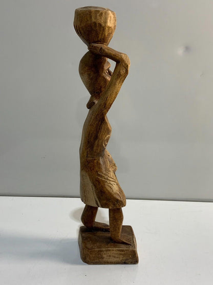 Hand Carved Wood Haitian or African Woman. Figurine with Basket