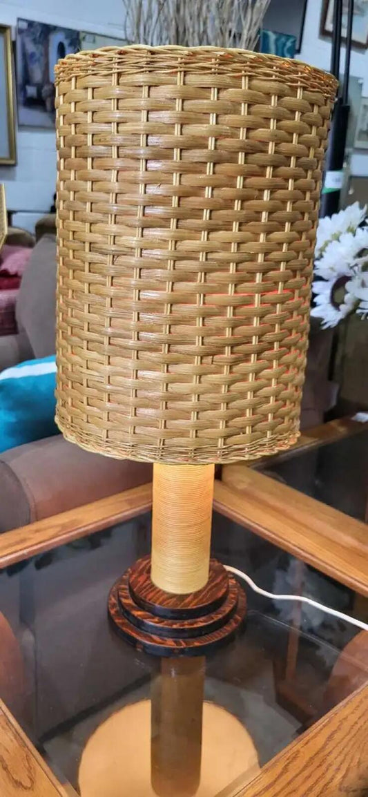 Wicker Table Lamp 24 Inch with Wooden Base