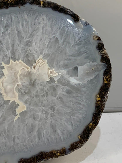 Sliced Agate Geode Half Rock Polished Agate Crystal Grey Blue