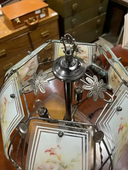 Vintage Hummingbird Glass Shade Table Lamp