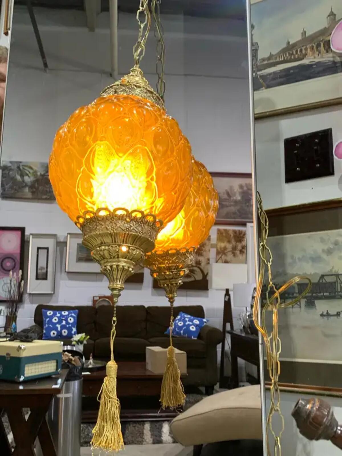 Vintage MCM Swag Hanging Lamp