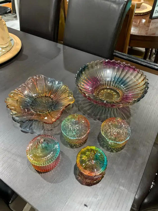 Rainbow Glass Bowls and Jars -set
