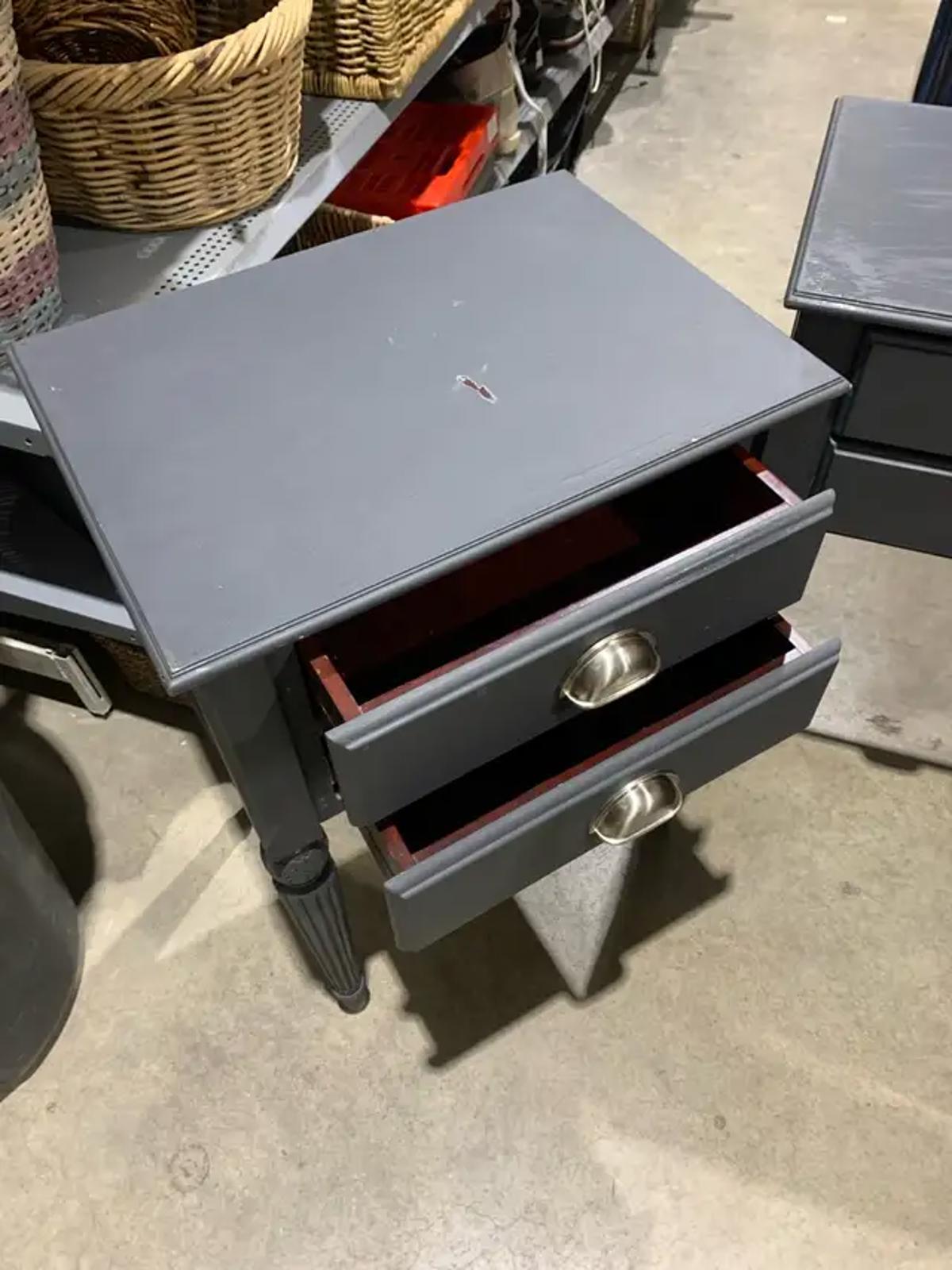 Set of 2 Matte Grey Bedsides with Silver Hardware