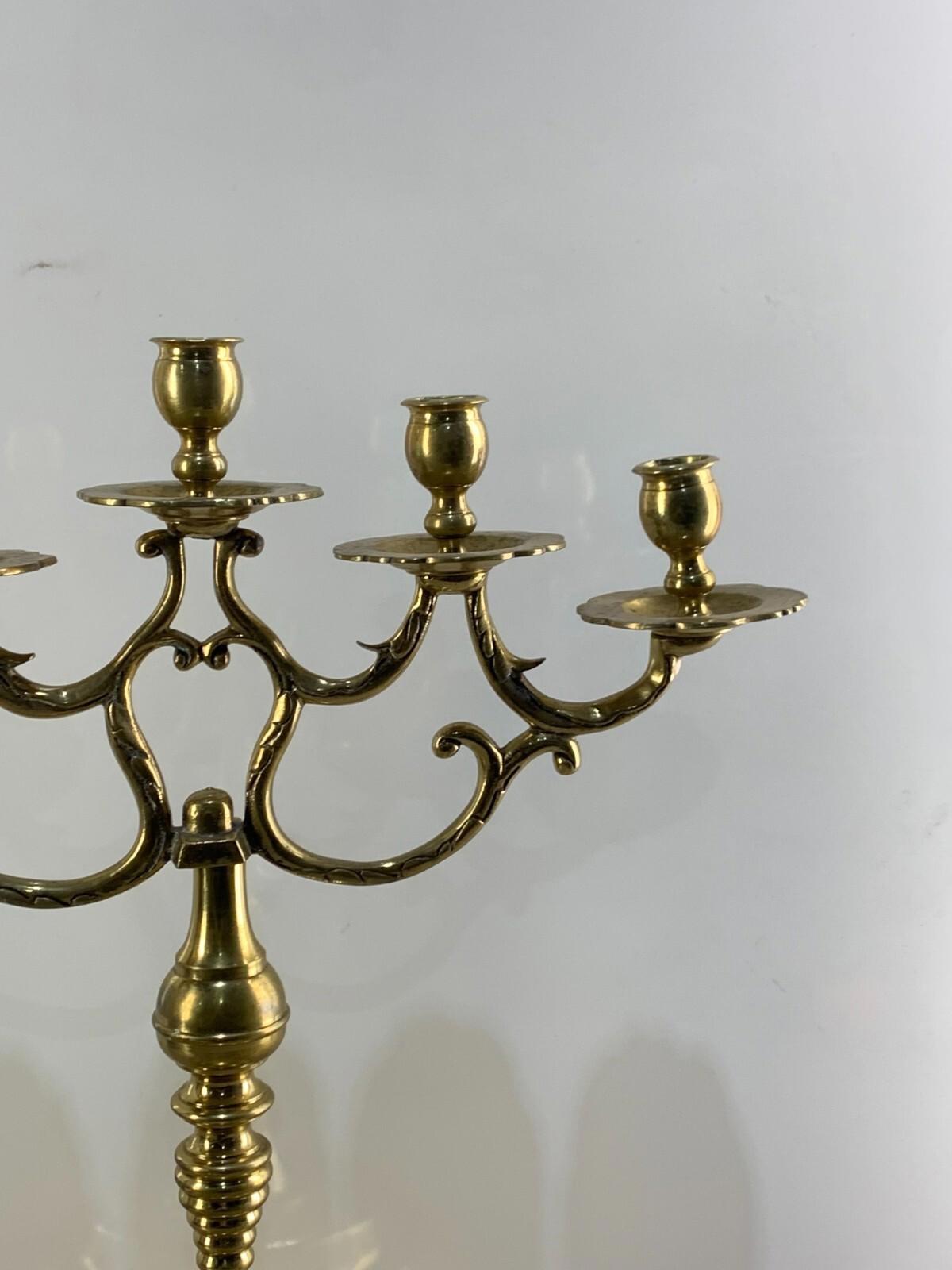 Antique Huge Victorian Brass Ornate Candelabra for 5 Taper Candles