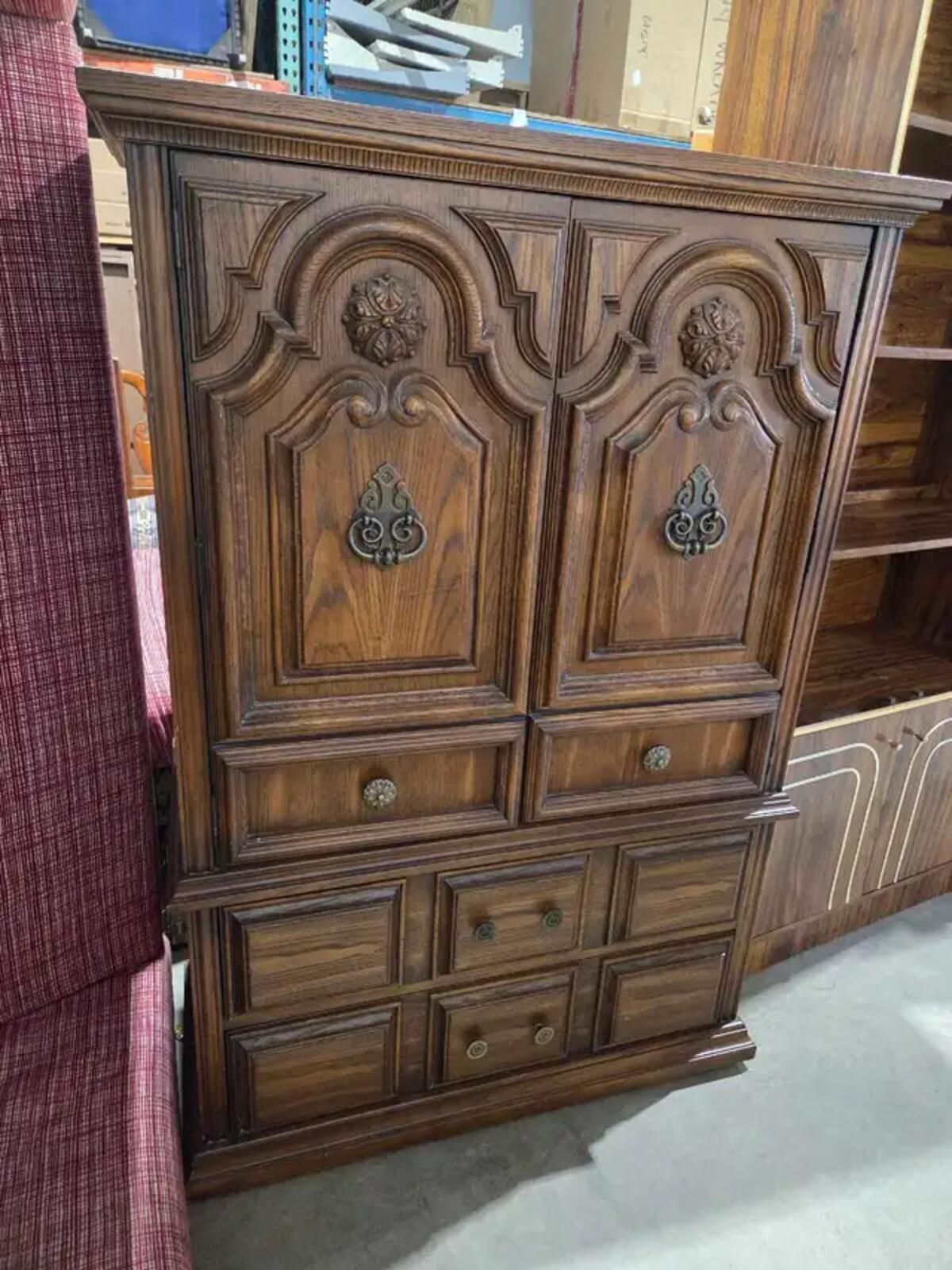Vintage Solid Carved Wood Style Armoire