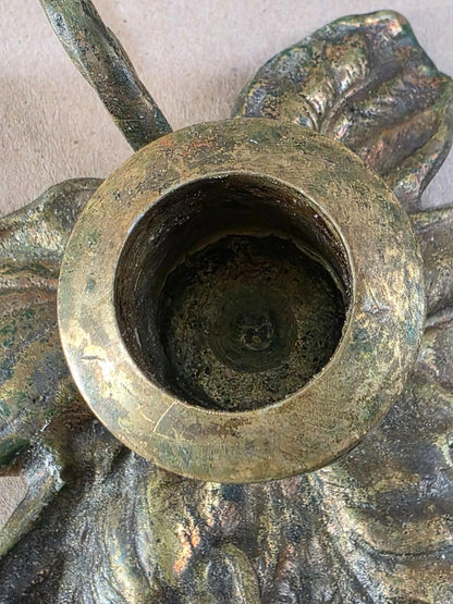 Vintage Early 20th Century Japanese Brass  Candle Holder, Lily Pad
