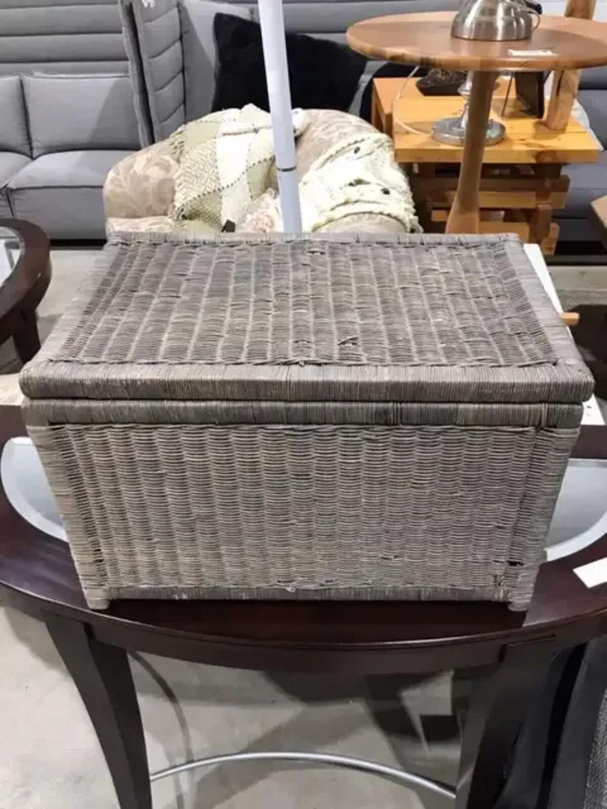 Grey Wicker Storage Trunk 22x15x14
