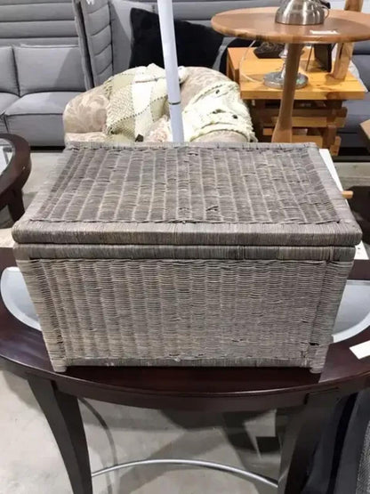 Grey Wicker Storage Trunk 22x15x14