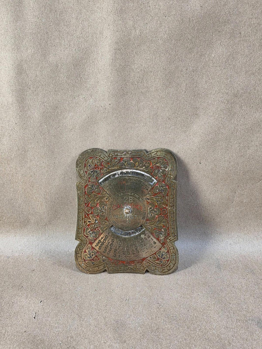 Vintage Embossed Brass Perpetual Desk Calendar; 28-Year Calendar 1944 to 1971