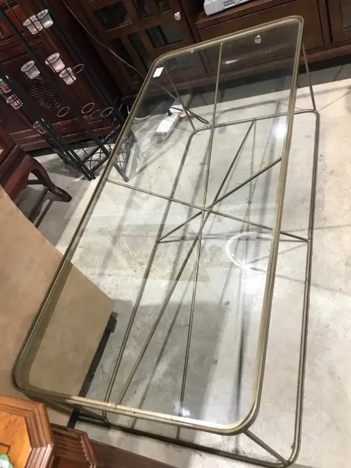 Glass Coffee Table with Gold Trim Industrial Style