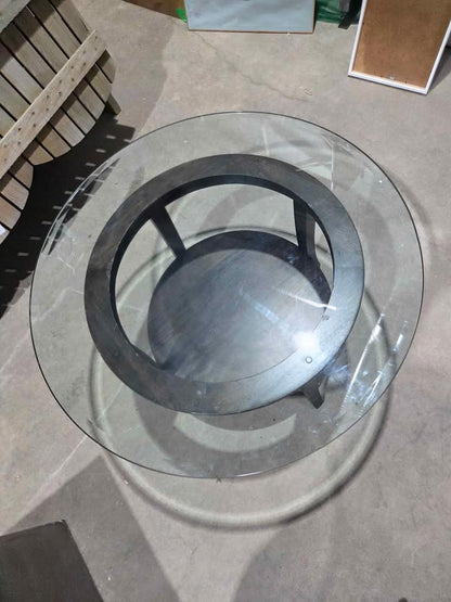 Round Glass Top Coffee Table Dark Wood Base