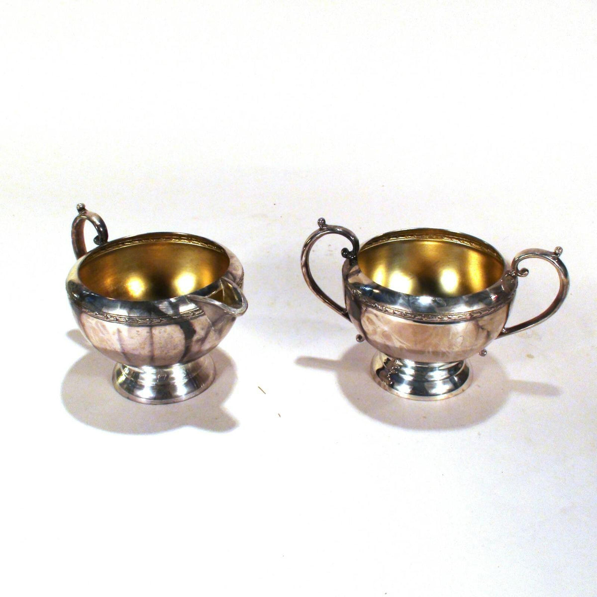 Sliver Plated Cream Sugar Set With Tray. E.P. Copper and Brass. Made In Canada