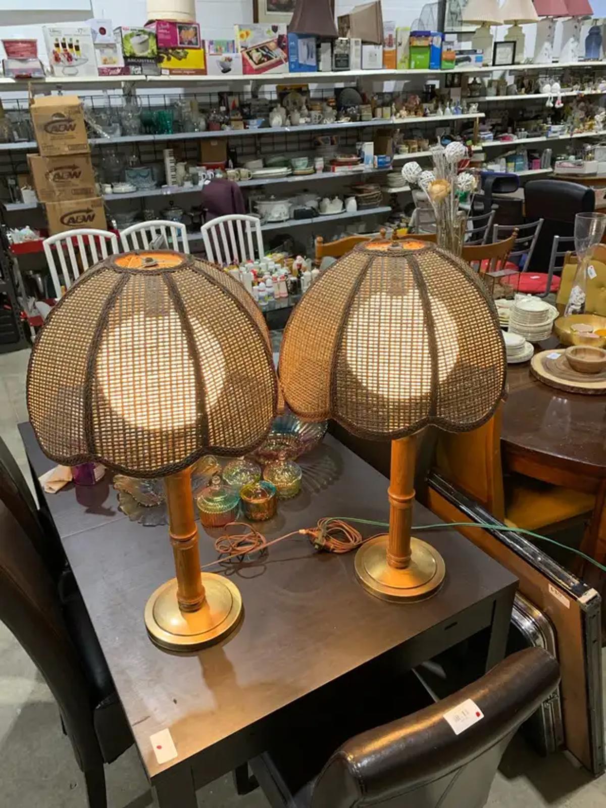Vintage Rattan Table Lamps - set of 2
