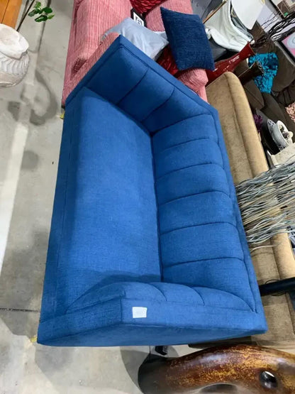 Blue Channel Tufted Sofa on Gold Chrome Feet