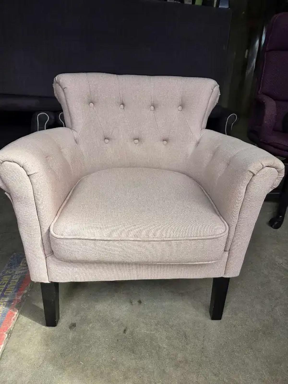Pink Fabric Button-Tufted Armchair