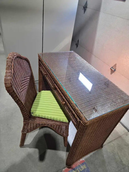 Coastal/Boho Rattan Vanity Desk with Chair