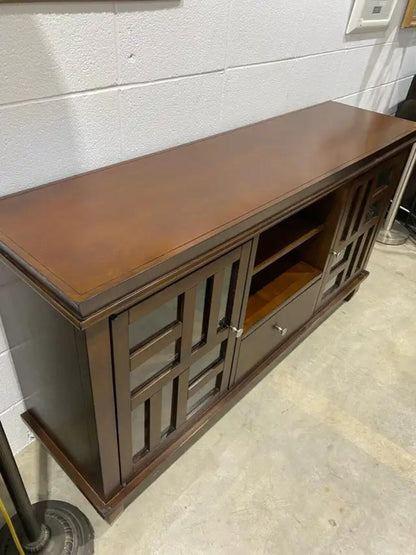 Large Brown TV Sideboard with Glass Doors