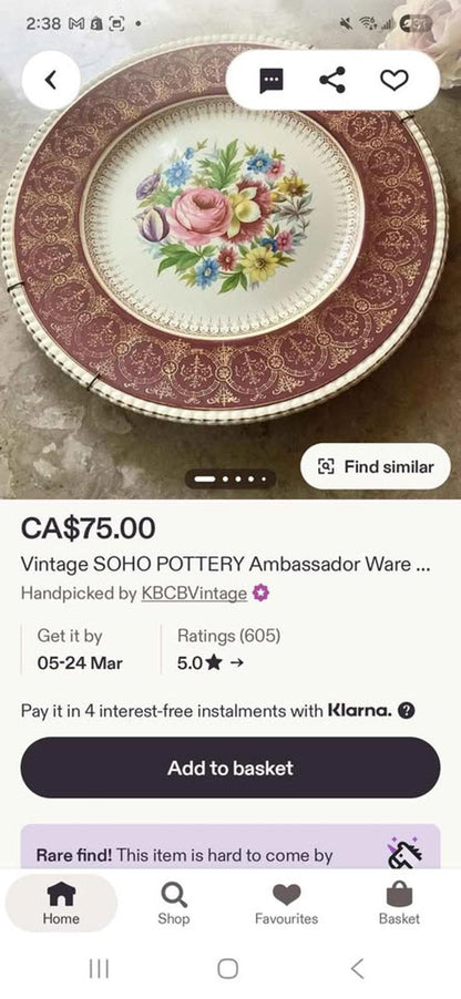 Solian Ware Vintage Floral Plates - Red & Green Pair
