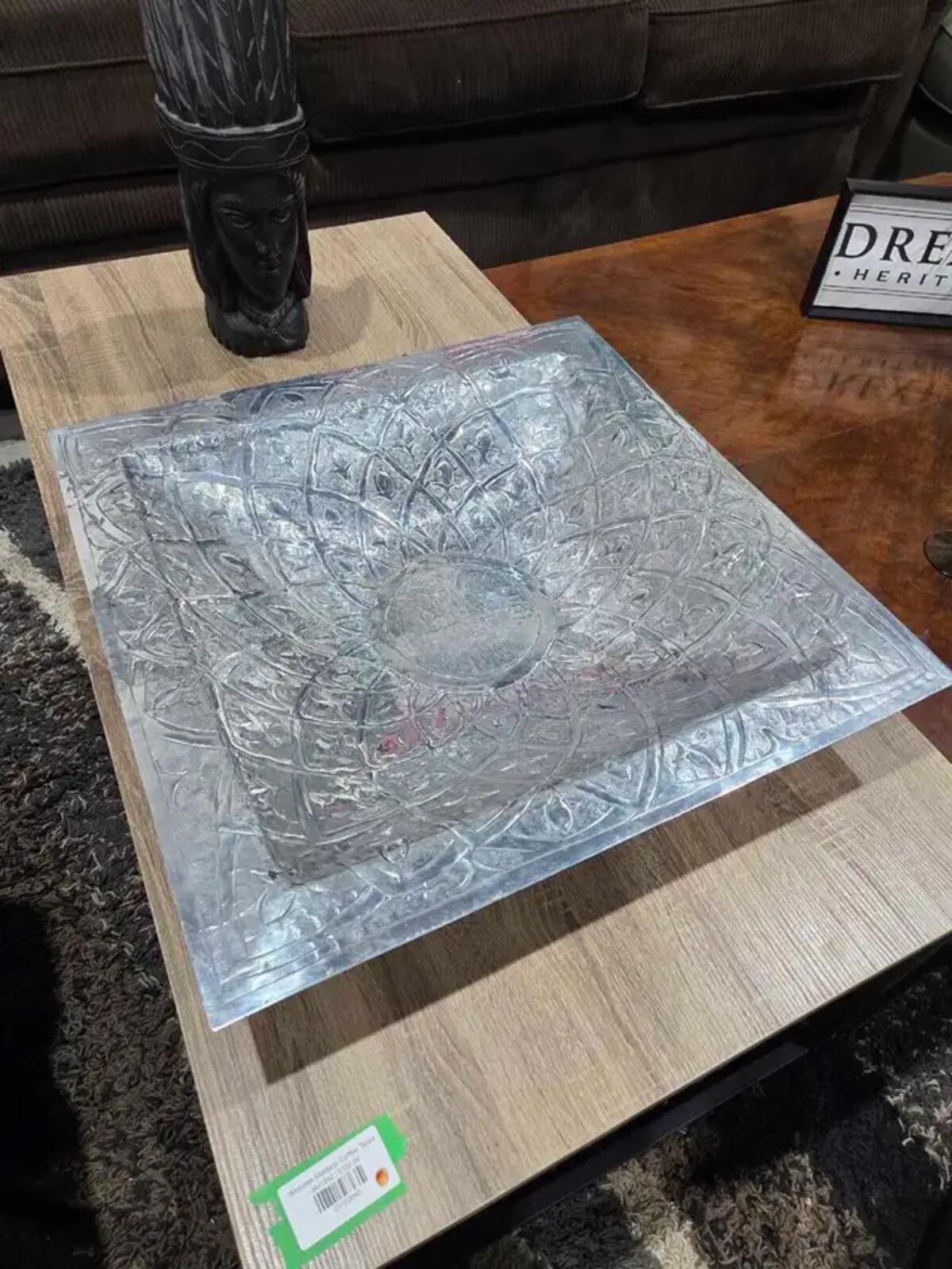 mid-century hand-wrought or hammered aluminum square bowl