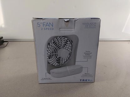EXCELLENT CONDITION In-Box TREVA 5inch 2 Speed Desk Fan Battery Powered Black