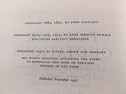 Vintage Book | "Familiar Quotations" by John Bartlett | 11th Edition | 1937