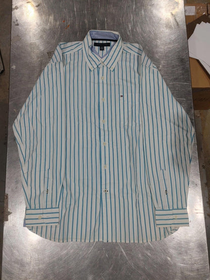 Excellent Condition Tommy Hilfiger Casual Button Shirt Size L Blue/Black Striped
