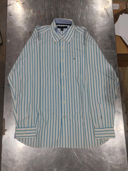 Excellent Condition Tommy Hilfiger Casual Button Shirt Size L Blue/Black Striped