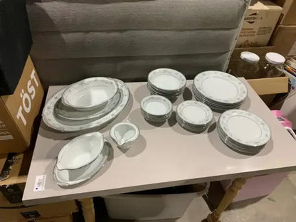 Beautiful 35 piece Blue Floral and Silver China Dinnerware Set