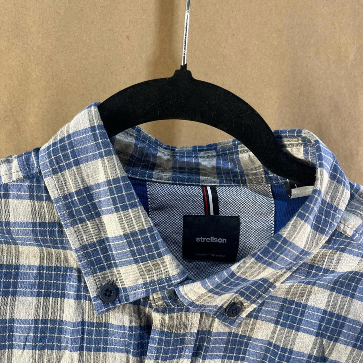 Strellson Blue & White Checkered Shirt (Men’s Size L)