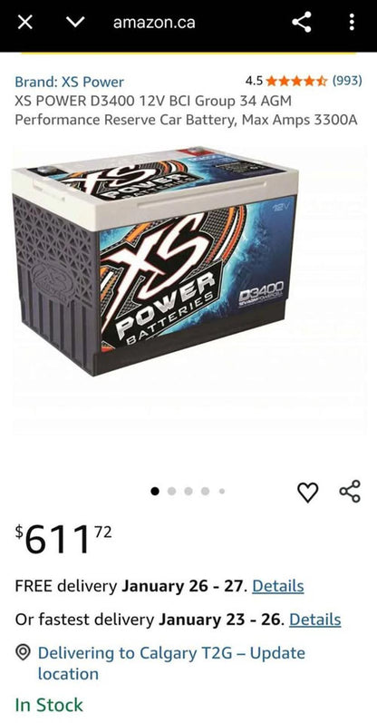New! XS Power D3400 Performance Reserve Car Battery - 2 Available