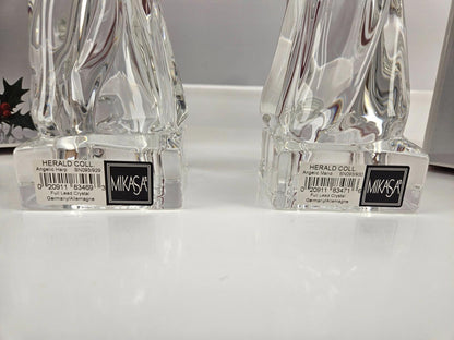 Lot of 2 - Mikasa Crystal Angel Playing Harp/Mand Herald 100% Lead Crystal 8"
