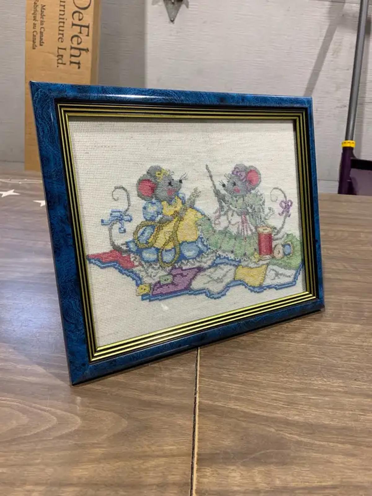 Framed Mice Seamstress Cross Stitch