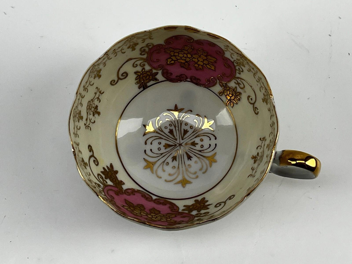 Vintage Shafford - Pink and Gold Floral - Three Footed Cup & Saucer - Teacup