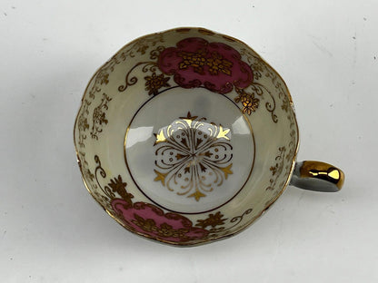 Vintage Shafford - Pink and Gold Floral - Three Footed Cup & Saucer - Teacup