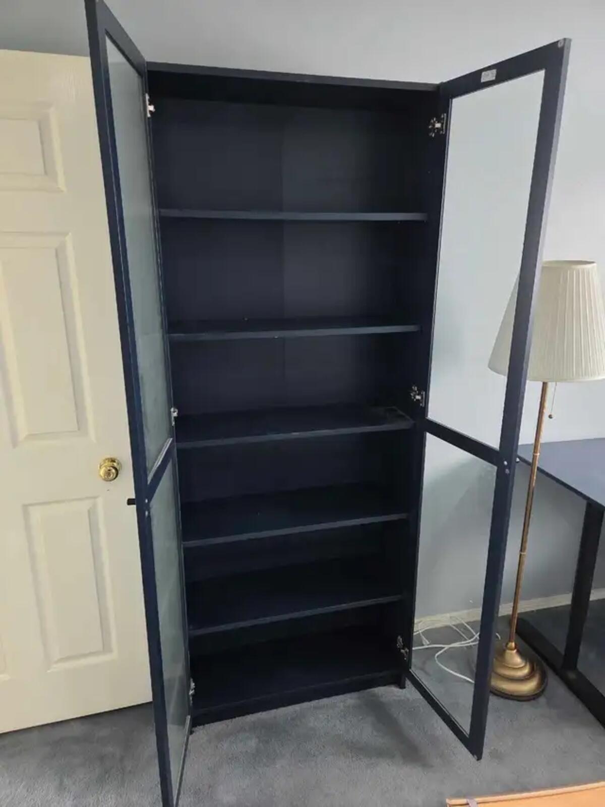 IKEA Billy Bookcase with Glass Doors - Dark Blue