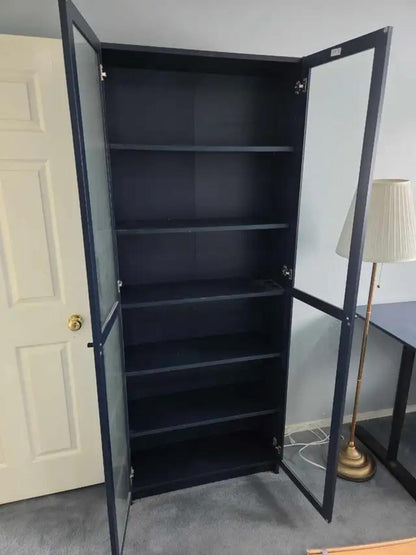 IKEA Billy Bookcase with Glass Doors - Dark Blue