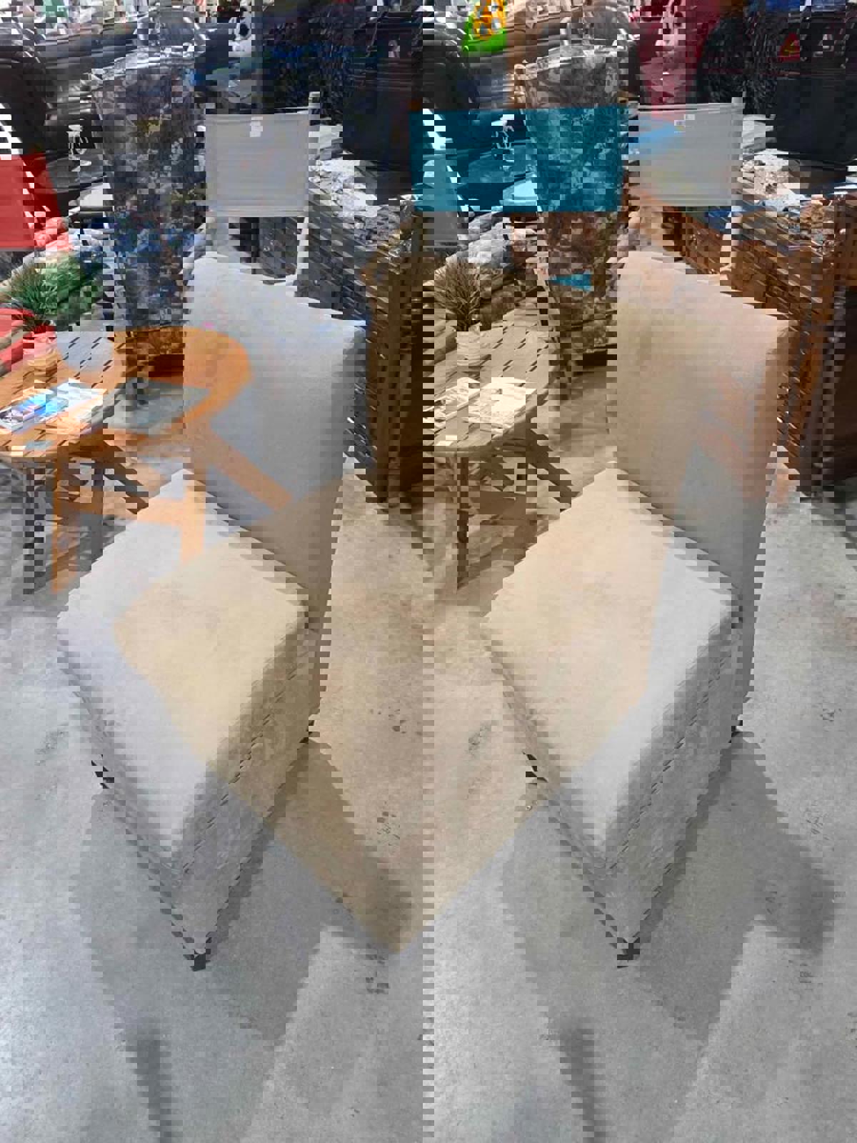 Tan Armless Accent Chair with Storage