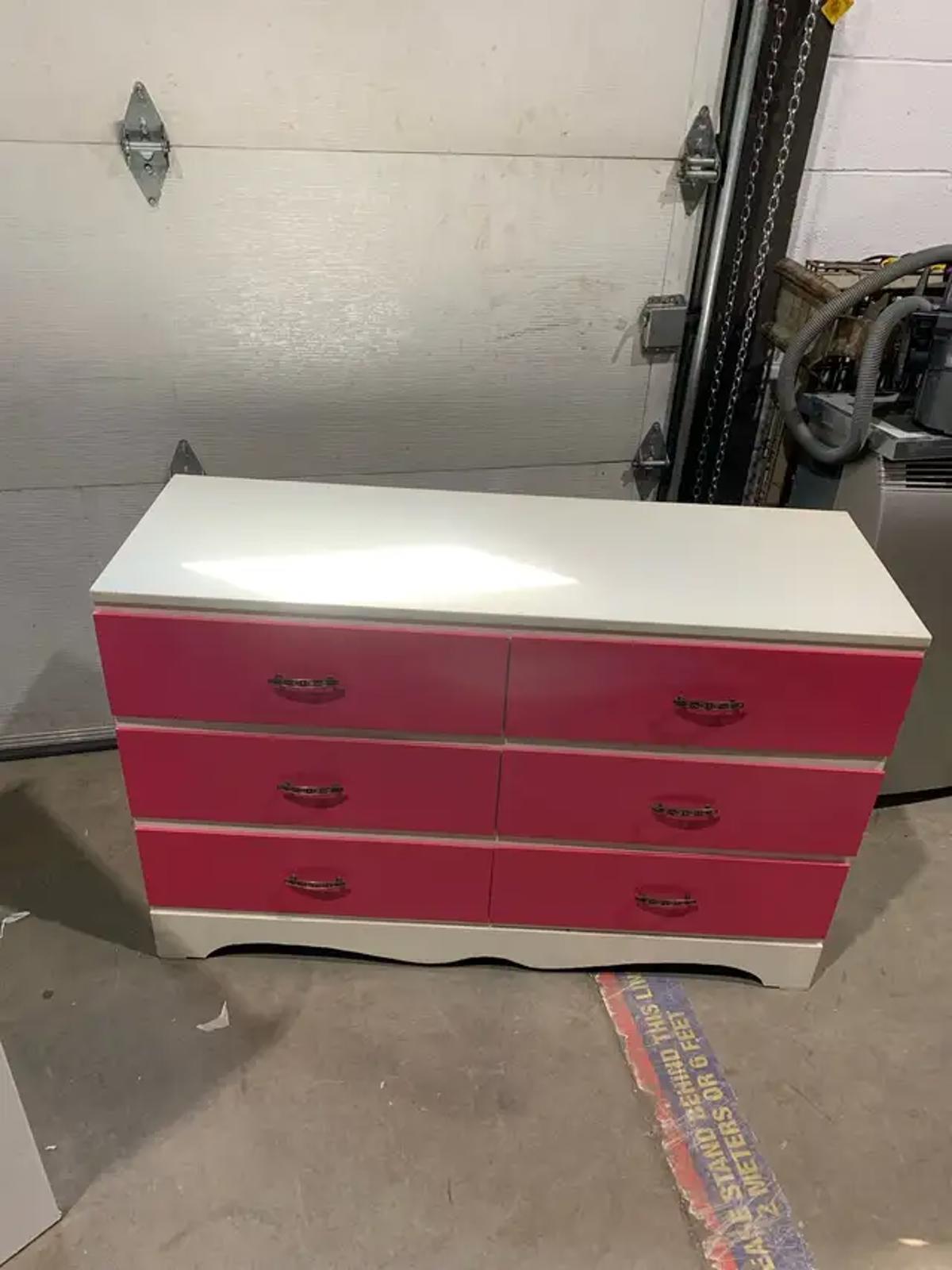 Pink 6 Drawer Wooden Dresser