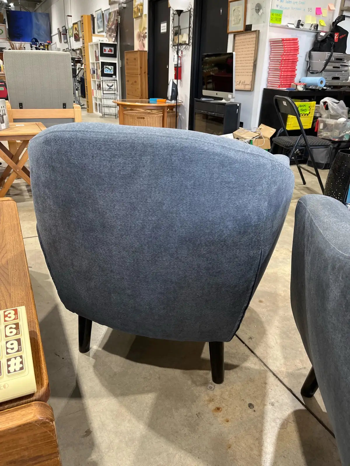 Set of two blue wingback chairs