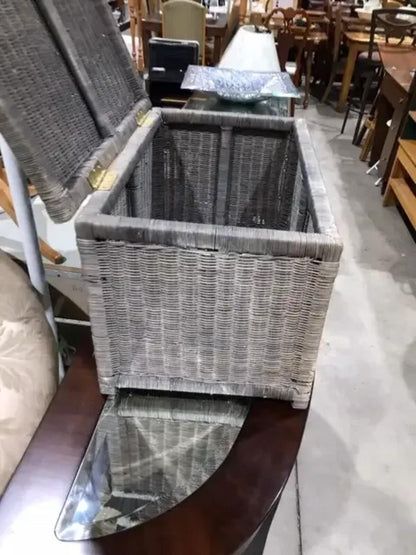 Grey Wicker Storage Trunk 22x15x14