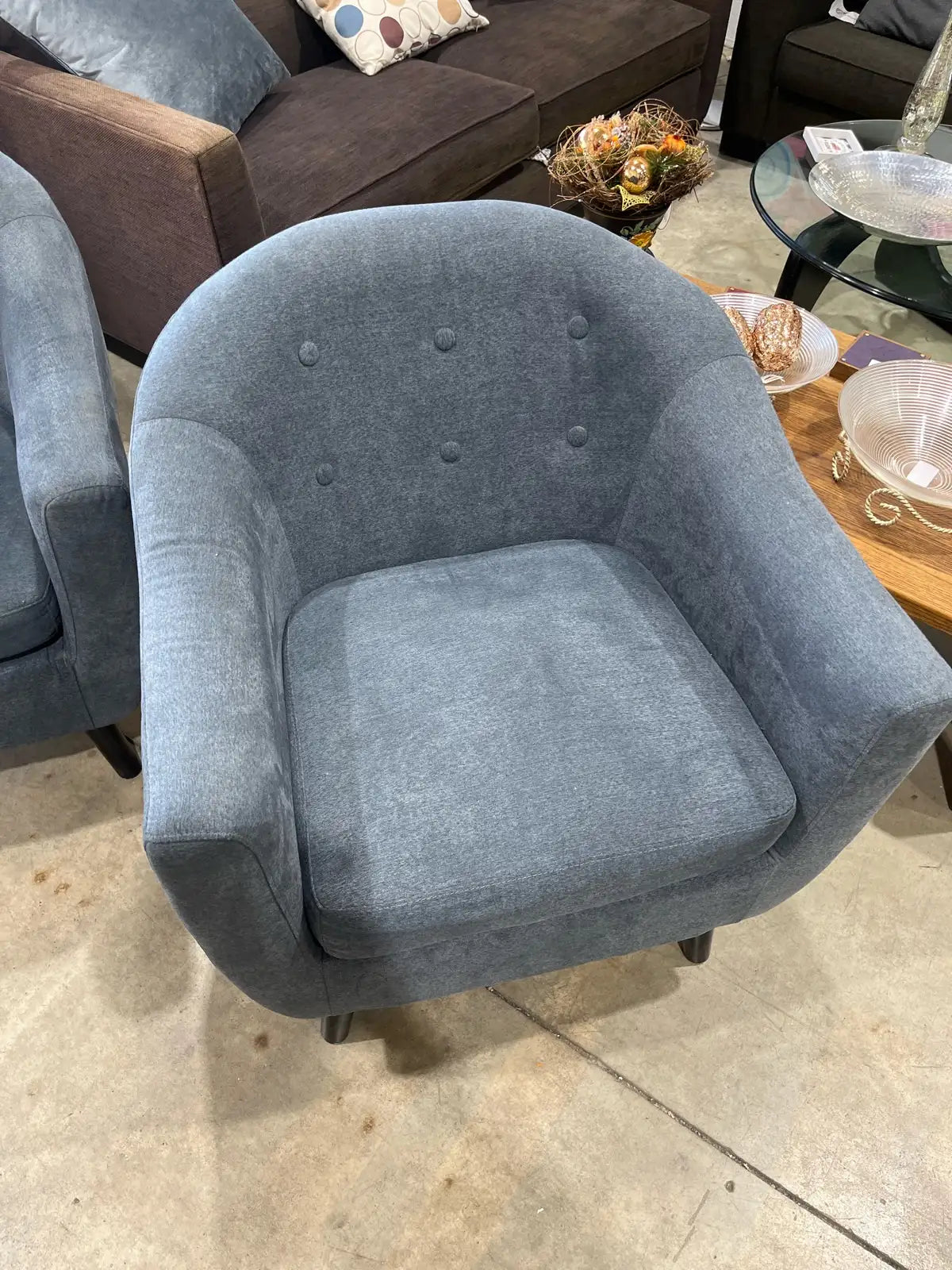 Set of two blue wingback chairs